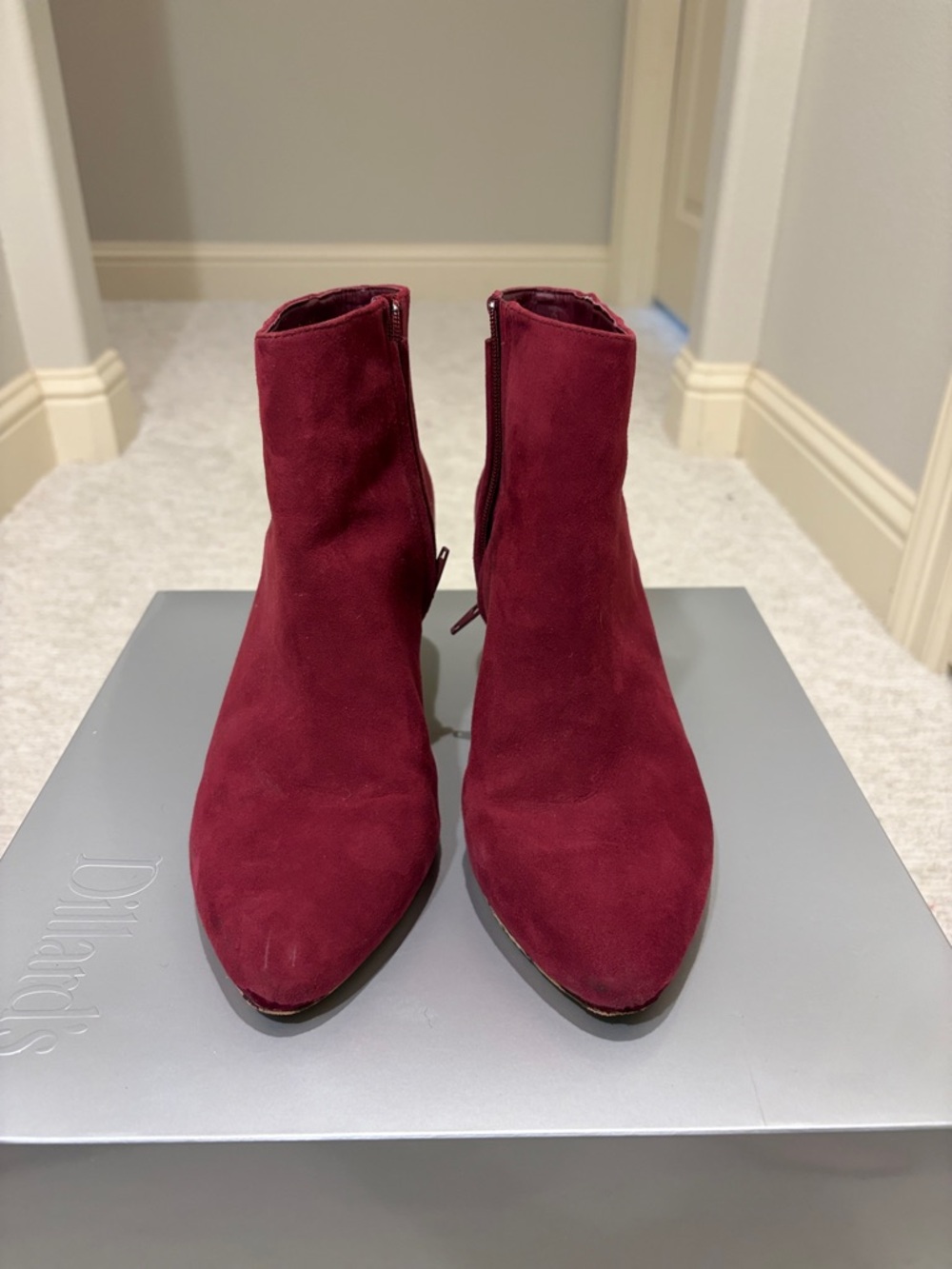 ANTONIO MELANI Wine Red Suede Ankle Booties